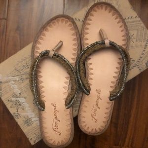 Free People Leather Braided Embellished Flip Flops